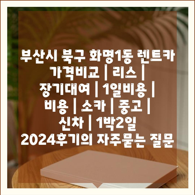 부산시 북구 화명1동 렌트카 가격비교 | 리스 | 장기대여 | 1일비용 | 비용 | 소카 | 중고 | 신차 | 1박2일 2024후기