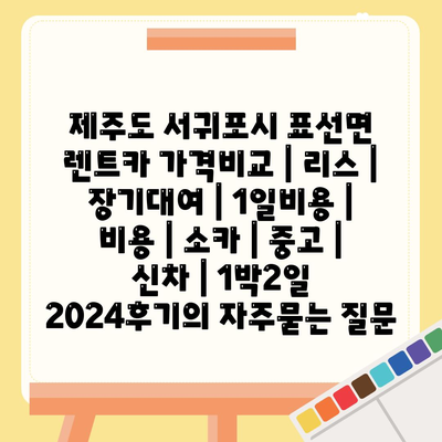 제주도 서귀포시 표선면 렌트카 가격비교 | 리스 | 장기대여 | 1일비용 | 비용 | 소카 | 중고 | 신차 | 1박2일 2024후기