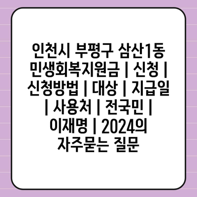 인천시 부평구 삼산1동 민생회복지원금 | 신청 | 신청방법 | 대상 | 지급일 | 사용처 | 전국민 | 이재명 | 2024