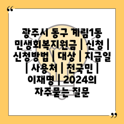 광주시 동구 계림1동 민생회복지원금 | 신청 | 신청방법 | 대상 | 지급일 | 사용처 | 전국민 | 이재명 | 2024