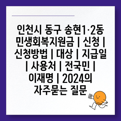 인천시 동구 송현1·2동 민생회복지원금 | 신청 | 신청방법 | 대상 | 지급일 | 사용처 | 전국민 | 이재명 | 2024