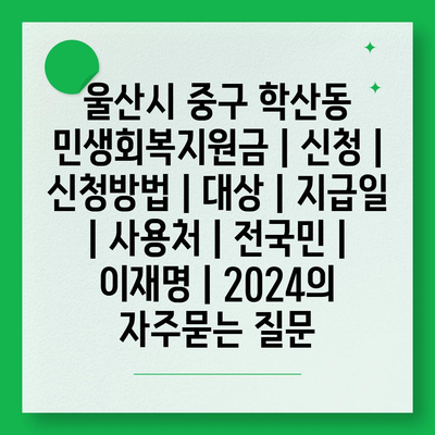 울산시 중구 학산동 민생회복지원금 | 신청 | 신청방법 | 대상 | 지급일 | 사용처 | 전국민 | 이재명 | 2024