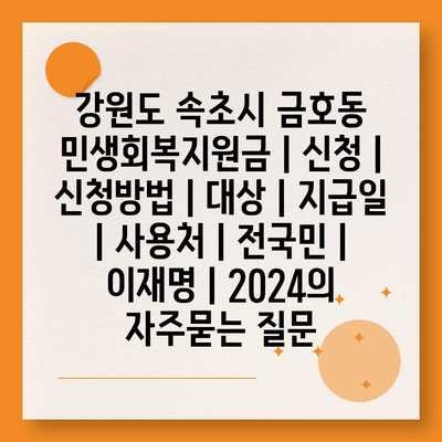 강원도 속초시 금호동 민생회복지원금 | 신청 | 신청방법 | 대상 | 지급일 | 사용처 | 전국민 | 이재명 | 2024