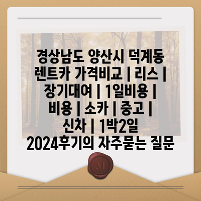 경상남도 양산시 덕계동 렌트카 가격비교 | 리스 | 장기대여 | 1일비용 | 비용 | 소카 | 중고 | 신차 | 1박2일 2024후기