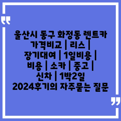 울산시 동구 화정동 렌트카 가격비교 | 리스 | 장기대여 | 1일비용 | 비용 | 소카 | 중고 | 신차 | 1박2일 2024후기