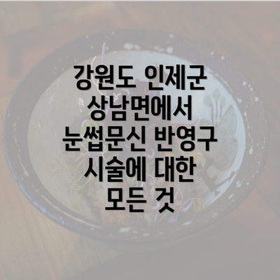 강원도 인제군 상남면에서 눈썹문신 반영구 시술에 대한 모든 것