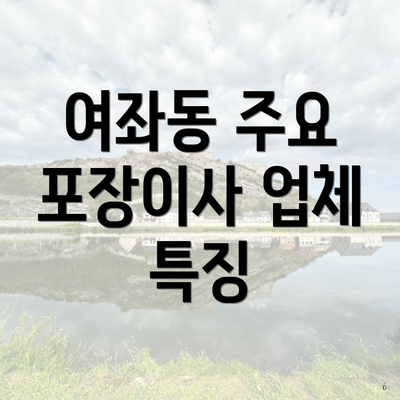 여좌동 주요 포장이사 업체 특징