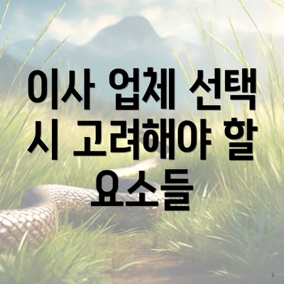 이사 업체 선택 시 고려해야 할 요소들