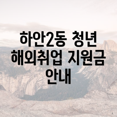 하안2동 청년 해외취업 지원금 안내